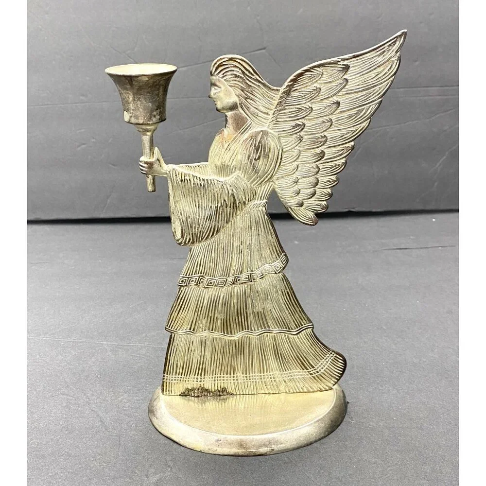 Christmas International Silver Co Angel Candle Holder Silver-Plated Vintage 1998